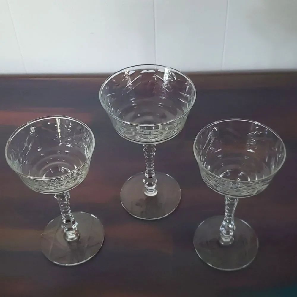 Set of 3 Vintage Crystal Wine Glasses